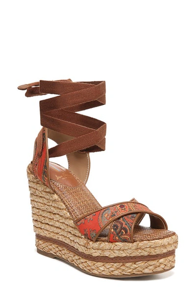 Shop Sam Edelman Vaughn Ankle Wrap Espadrille Platform Wedge Sandal In Orange Poppy