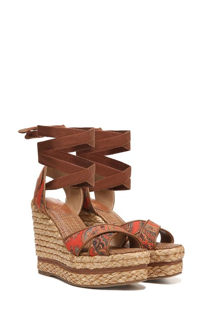 Shop Sam Edelman Vaughn Ankle Wrap Espadrille Platform Wedge Sandal In Orange Poppy