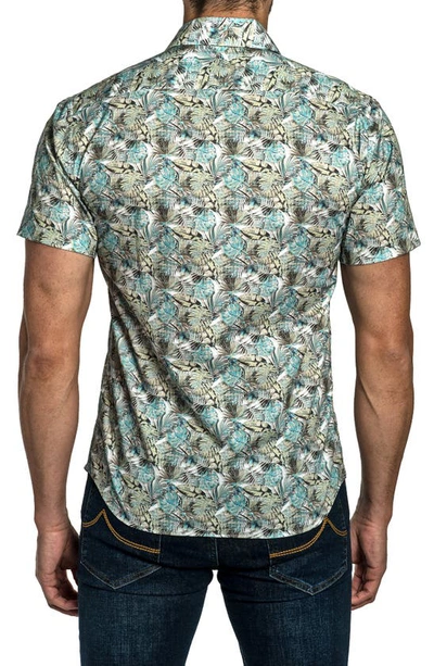 Shop Jared Lang Trim Fit Tropical Print Short Sleeve Cotton Button-up Shirt In Off White Floral