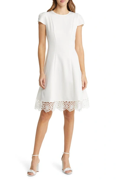 Shop Donna Ricco Tulip Sleeve Lace Hem Fit & Flare Dress In White