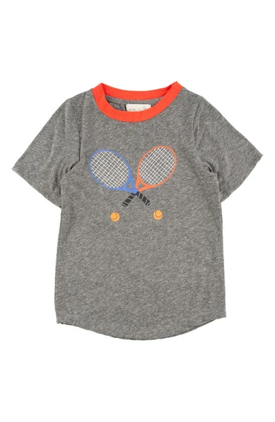 Miki Miette Kids' Tennis Cotton Graphic Ringer Tee In Grey