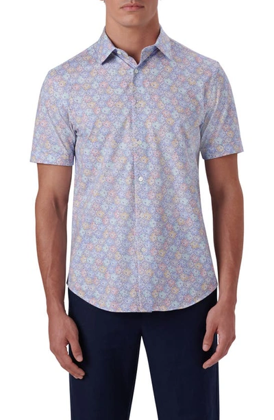 Shop Bugatchi Ooohcotton® Floral Short Sleeve Button-up Shirt In Classic Blue