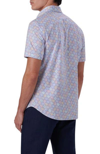 Shop Bugatchi Ooohcotton® Floral Short Sleeve Button-up Shirt In Classic Blue