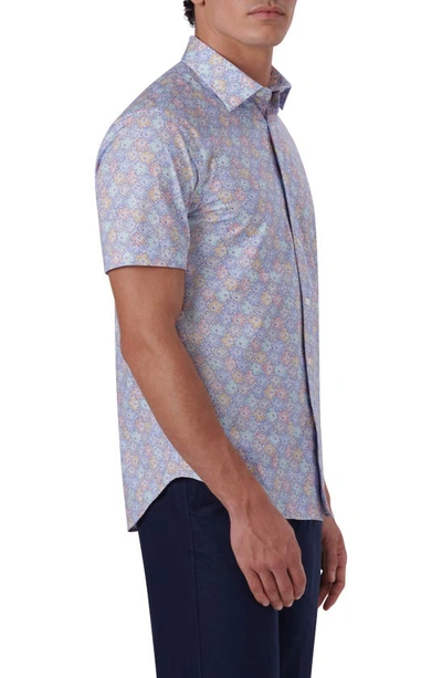 Shop Bugatchi Ooohcotton® Floral Short Sleeve Button-up Shirt In Classic Blue