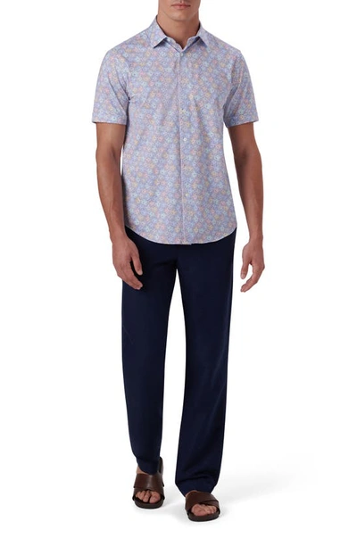 Shop Bugatchi Ooohcotton® Floral Short Sleeve Button-up Shirt In Classic Blue