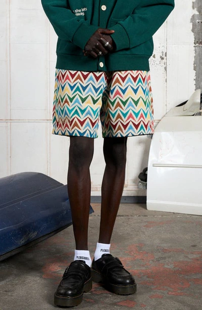 Shop Pleasures Basket Woven Jacquard Shorts In Multi/ Khaki