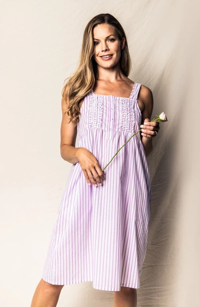 Shop Petite Plume French Ticking Stripe Cotton Nightgown In Purple