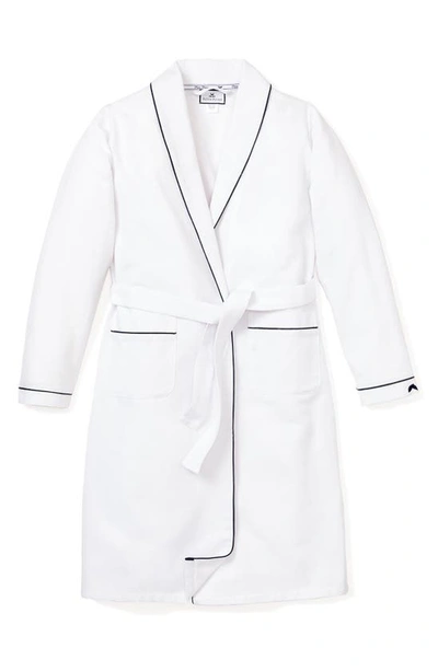 Petite Plume Men's Solid Robe W/ Contrast Piping In White