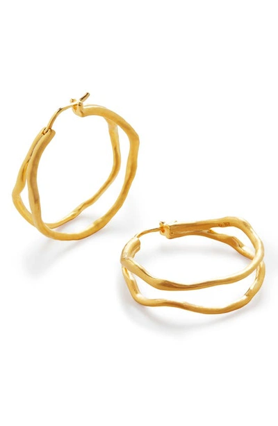 Shop Monica Vinader Large Root Double Hoop Earrings In 18ct Gold Vermeil On Sterling