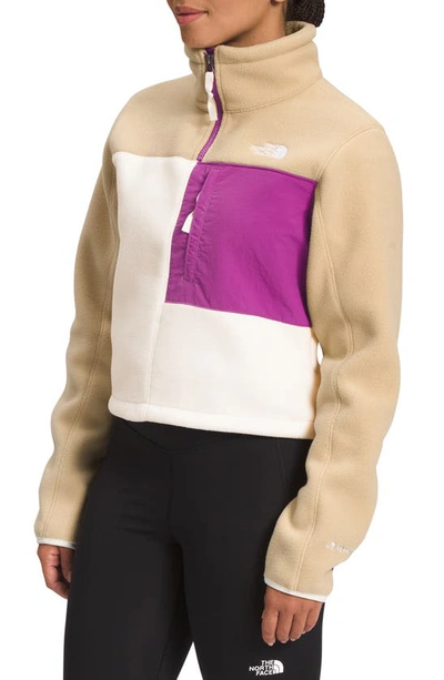 Shop The North Face Denali Half Zip Fleece Pullover In Stone/purple Cactus/white