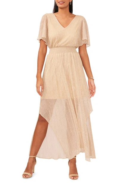 Shop Chaus Metallic Flutter Sleeve Maxi Dress In Gold