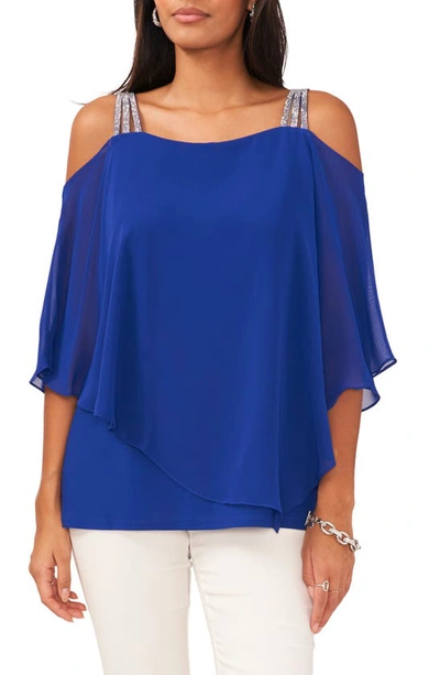 Chaus Rhinestone Cold Shoulder Blouse In Goddess Blue