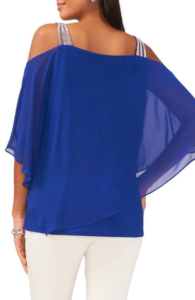 Chaus Rhinestone Cold Shoulder Blouse In Goddess Blue