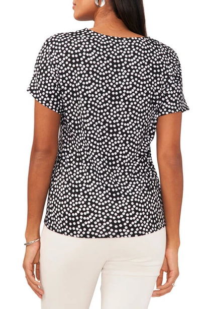 Shop Chaus Polka Dot V-neck Tie Front Top In Black