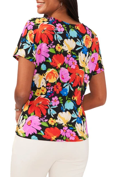 Chaus Floral V-neck Tie Front Top In Black