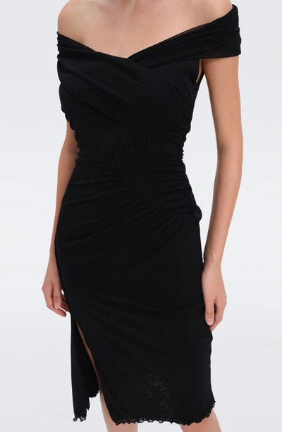 Shop Diane Von Furstenberg Lovinia Off The Shoulder Mesh Dress In Black