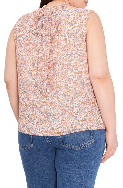 Shop 1.state Print Tie Neck Sleeveless Top In White/white Pink
