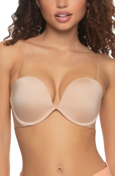 Shop Felina Evolve Underwire Convertible Strapless Push-up Plunge Bra In Warm Neutral