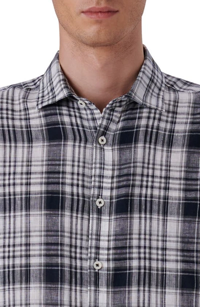 Shop Bugatchi Shaped Fit Plaid Linen Button-up Shirt In Black