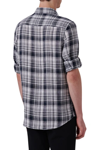 Bugatchi Shaped Fit Plaid Linen Button-up Shirt In Black