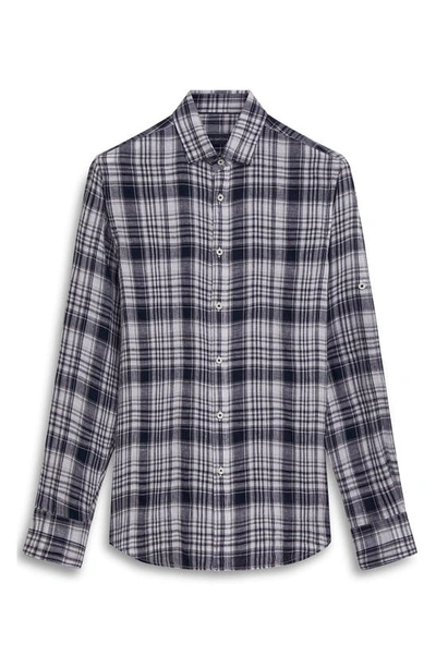 Shop Bugatchi Shaped Fit Plaid Linen Button-up Shirt In Black