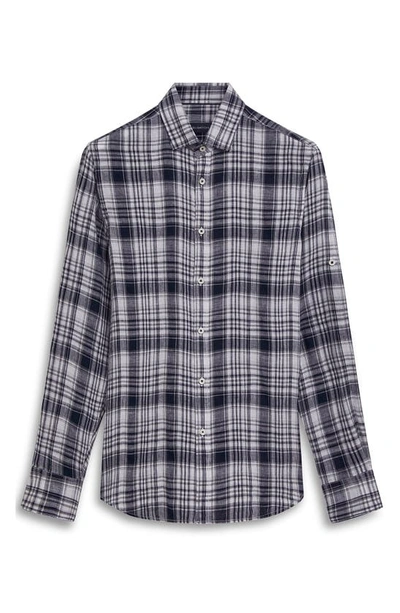 Bugatchi Shaped Fit Plaid Linen Button-up Shirt In Black