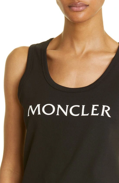 Shop Moncler Logo Cotton Rib Tank Top In Black