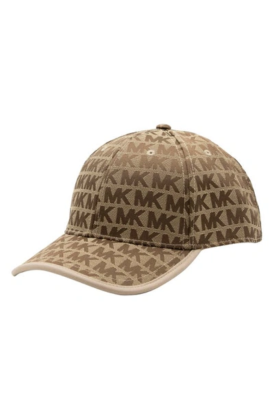 Shop Michael Kors Logo Jacquard Wool Baseball Cap In Beige
