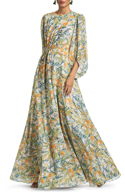 Shop Sachin & Babi Bianca Floral A-line Gown In Sunshine And Teal Bouquet