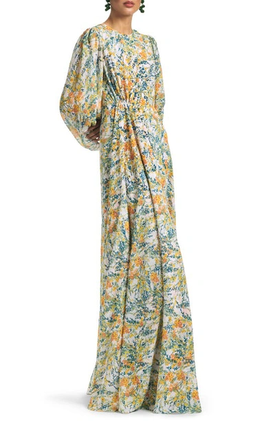 Shop Sachin & Babi Bianca Floral A-line Gown In Sunshine And Teal Bouquet