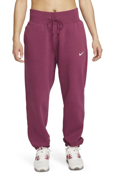 Shop Nike Sportswear Phoenix High Waist Fleece Sweatpants In Rosewood/ Sail