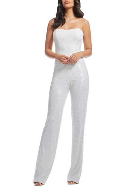 Shop Dress The Population Andy Sequin Strapless Jumpsuit In White Multi