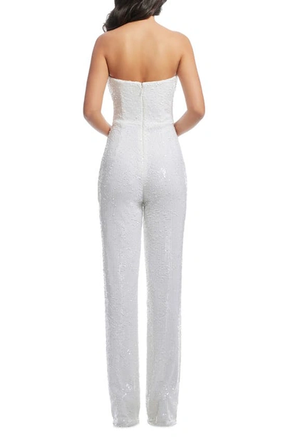 Dress The Population Andy Sequin Strapless Jumpsuit In White Multi