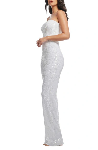 Dress The Population Andy Sequin Strapless Jumpsuit In White Multi