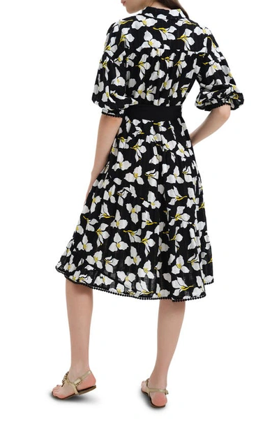 Shop Diane Von Furstenberg Luna Floral Fit & Flare Cotton Shirtdress In Graphic Flw Lg Black