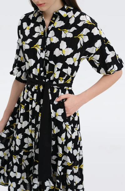 Shop Diane Von Furstenberg Luna Floral Fit & Flare Cotton Shirtdress In Graphic Flw Lg Black