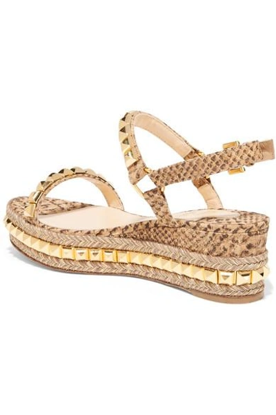 Shop Christian Louboutin Cataclou 60 Studded Snake-effect Cork Platform Sandals