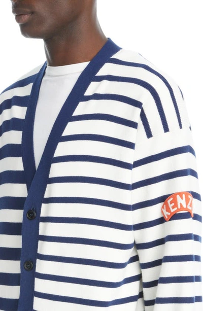 Shop Kenzo Nautical Mixed Stripe Cotton & Wool Cardigan In 77 - Midnight Blue