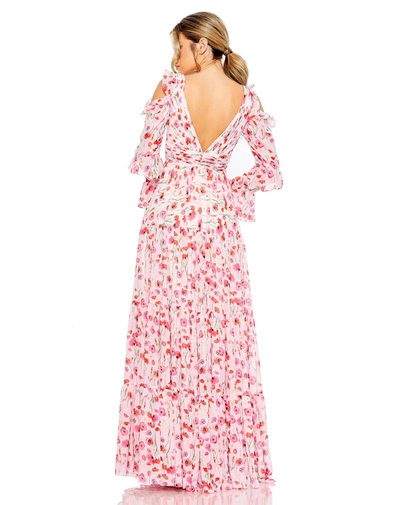 Shop Mac Duggal Ruffle Sleeve Floral Print Gown In White Multi