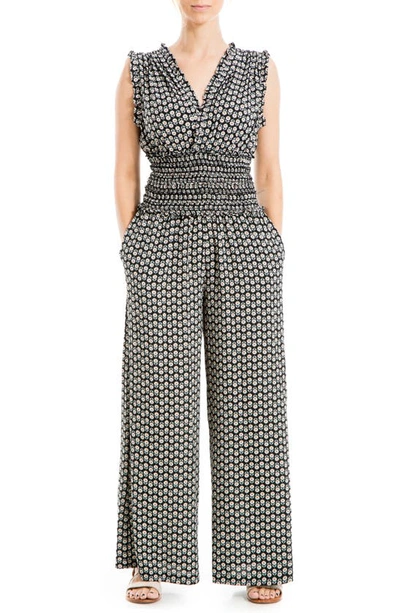 Shop Max Studio Wide Leg Crepe Jumpsuit In Black/ Sage Simply Daisy