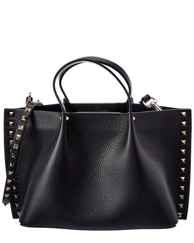 Shop Valentino Rockstud Grainy Leather Tote In Black