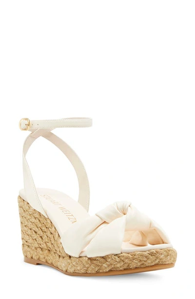 Stuart Weitzman Playa Metallic Leather Wedge Espadrilles In Seashell/ Natural