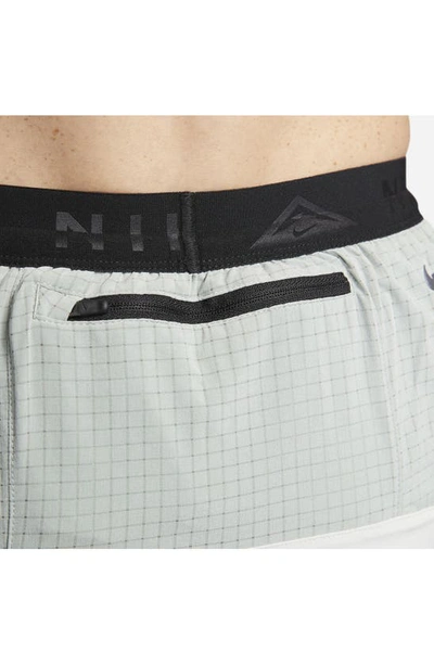 Shop Nike Second Sunrise 5-inch Brief Lined Trail Running Shorts In Silver/ Mica Green/ Black