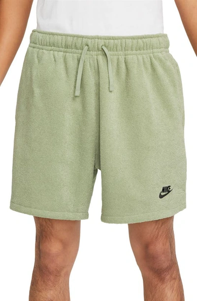 Shop Nike Club Terry Flow Shorts In Oil Green/ Black