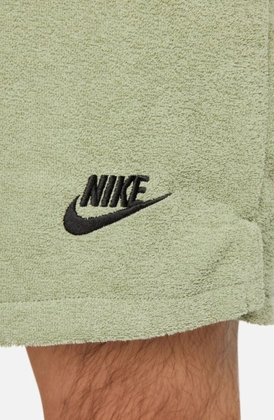 Shop Nike Club Terry Flow Shorts In Oil Green/ Black