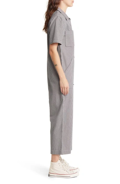 Shop Brixton Sorrento Stripe Cotton Jumpsuit In Black/off White