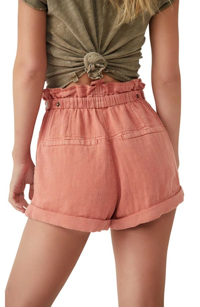 Shop Free People Topanga Paperbag Waist Cuff Hem Linen & Cotton Shorts In Spice Route