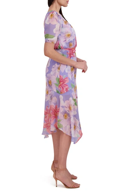 Shop Julia Jordan Floral One-shoulder Asymmetric Hem Dress In Lilac Multi