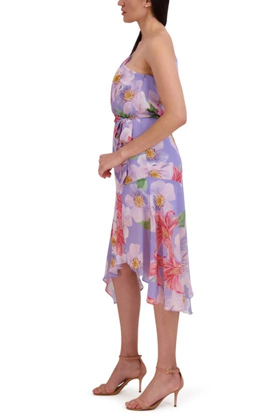 Shop Julia Jordan Floral One-shoulder Asymmetric Hem Dress In Lilac Multi
