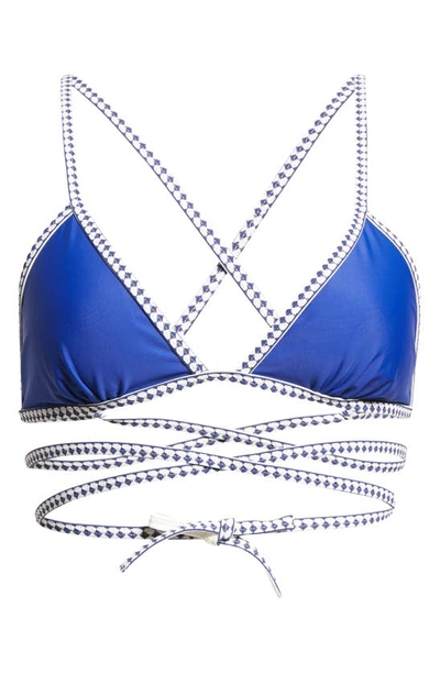 Shop Lemlem Lena Wrap Triangle Bikini Top In Royal Blue